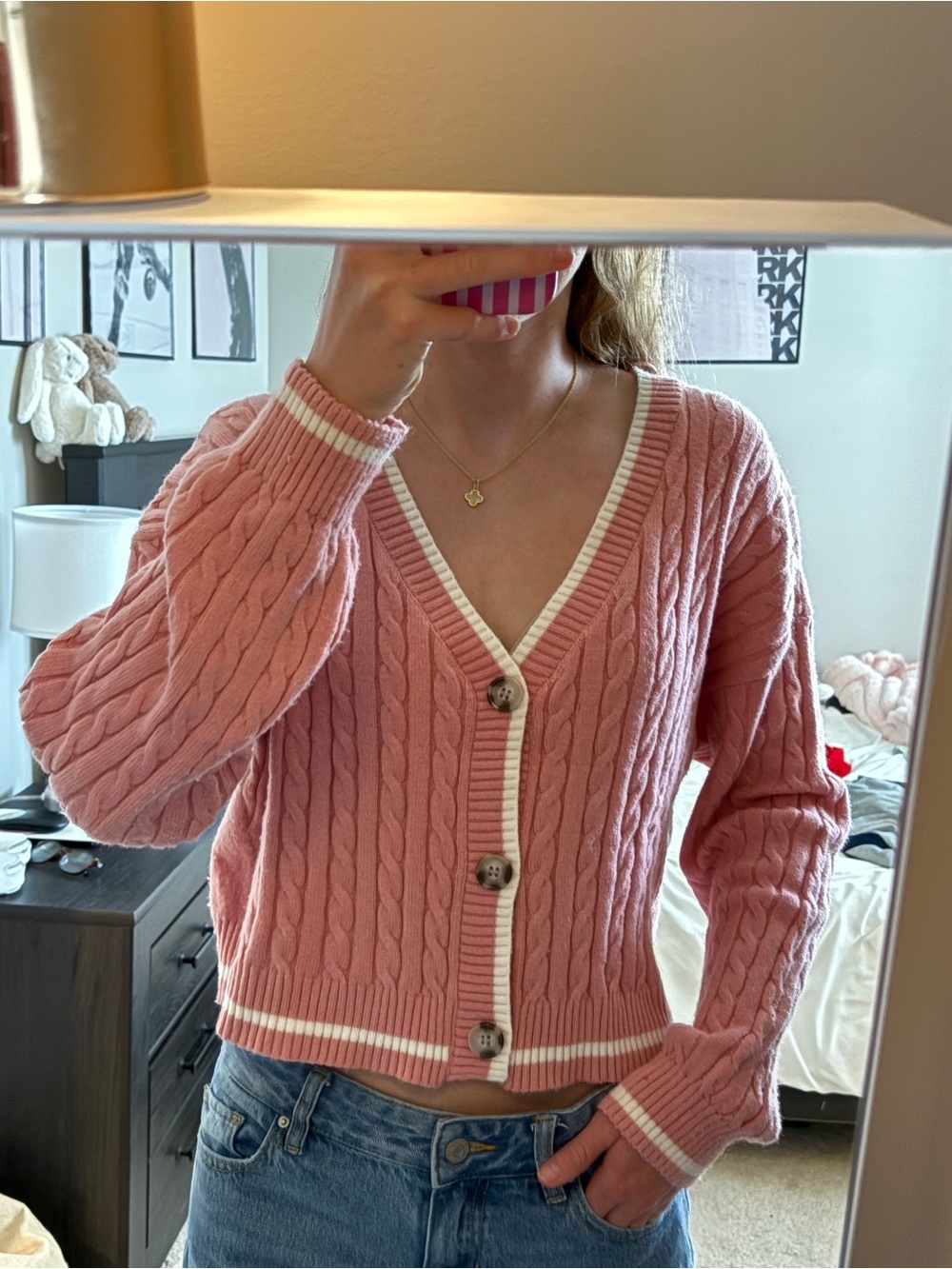Love Tree Pink Cable Knit Cardigan